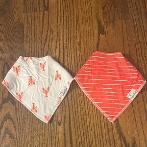 Copper Pearl Lobster Print and Striped Baby Bandana Bibs